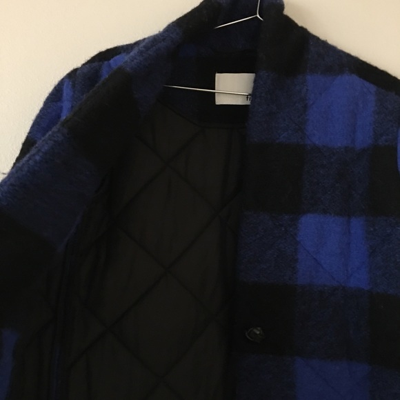 ARITZIA Wilfred Cecile WOOL Plaid Quilted Coat Black/Blue XS - Picture 7 of 11